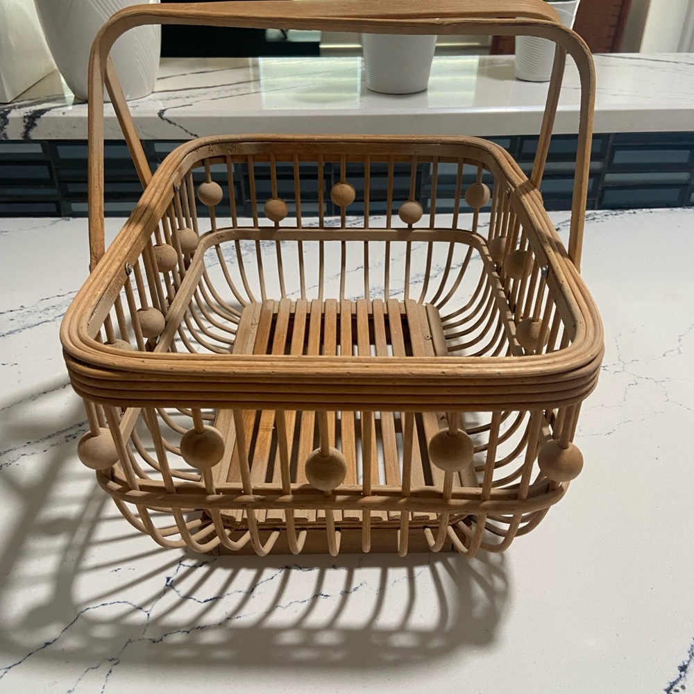 Sur La Table unique Wooden Basket with Handle - Picture 3 of 6